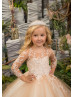 Cappuccino And Ivory Lace Tulle Floor Length Flower Girl Dress